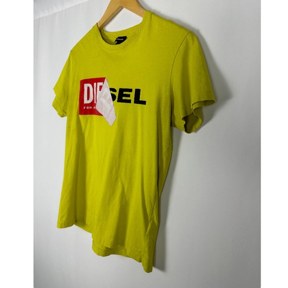 Diesel Brand Short Sleeved Cotton Crewneck Graphic Logo Tee Shirt in Yellow S/M - Picture 11 of 11